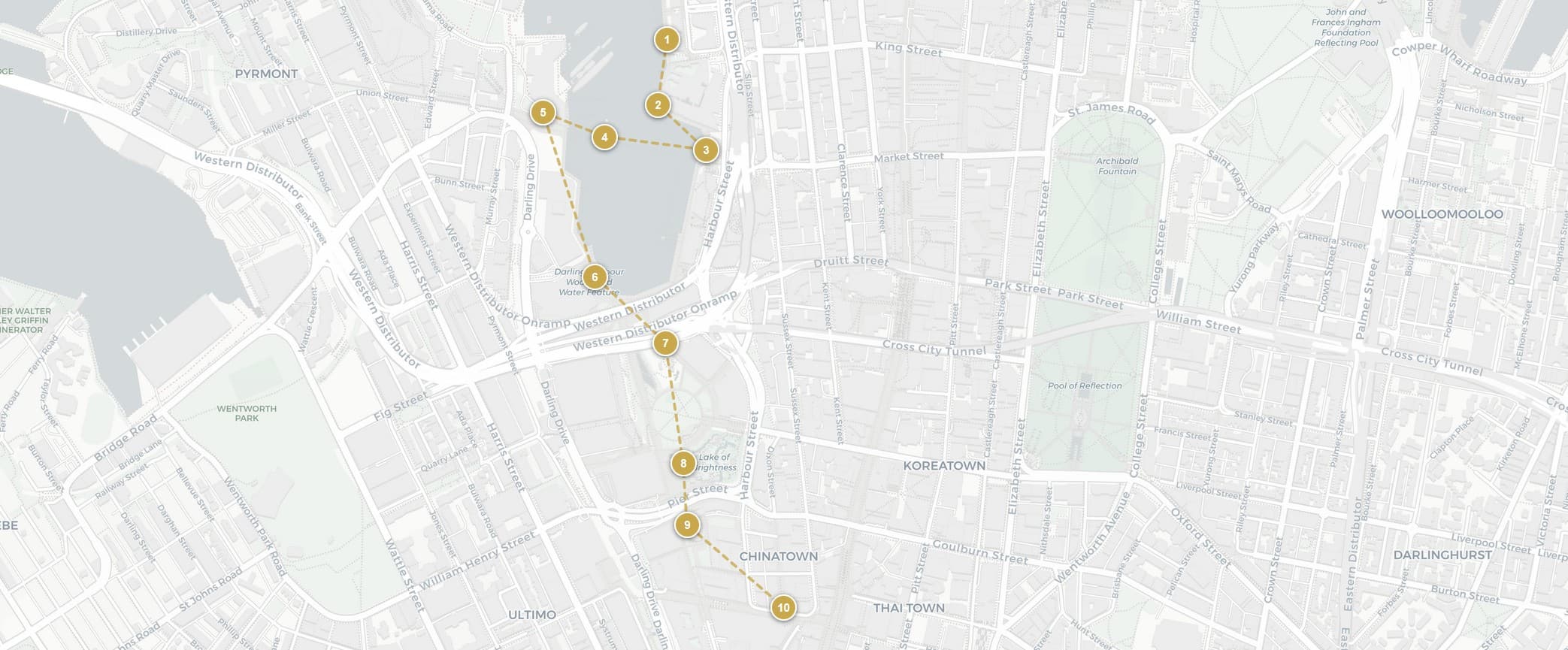 Trail map showing the 10 numbered locations of The Hungry Mile